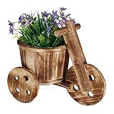 Relaxdays Blumenfahrrad, Gartendeko, draußen, Blumenkarre zum Bepflanzen, H x B x T: 25 x 30 x 16,5 cm, Holz, Natur