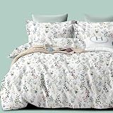 Nesture Bettwäsche 135x200 Blumen Grün Blätter, Bettwäsche-Sets Microfaser frühling Bettbezug 135 x 200 cm 2teilig bügelfrei & weich - 1 Deckenbezug und 1 Kissenbezug 80x80 mit Reißverschluss