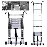 YGCBL Teleskopleiter, Multifunktionsleiter, Teleskop-Klappleiter mit Haken und Stützstange, Aluminium-Verlängerungs-Teleskopleiter für Dachboden, Büro, robust und leicht, belastbar