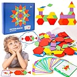 Tangram Kinder Geometrische Formen Holz Puzzles, 155 Teilig Montessori Spielzeug Puzzle mit 24 Designkarten, Farbige Tangram Kinder legespiel für MäDchen Junge 3 4 5 6 7 Jahr