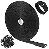 WSZJINB 10m Klettband mit 50 Schnalle, Freie Schnittlänge Klett Kabelbinder Wiederverschließbar, Kabel Klettbinder Klettverschluss Band Schwarz, 2cm Breit