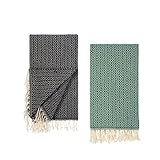 Tuiste Saunatuch Schwarz - Grün 2er Pack, Saunakilt Damen und Herren, Strandtuch, Saunahandtuch, Picknickdecke, Hamamtuch%100 Baumwolle, Strandtücher, Strandhandtuch XXL, Badehandtuch 100x180