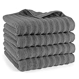 Pure Label Handtuch - 4er-Pack 50x100cm aus 100% Baumwolle - saugstark, schnelltrockend & weich - Handtücher mit Anhängeschlaufe - Oeko-TEX Zertifiziert - Anthrazit