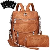 LEASOUL Rucksakck Damen Set Wasserdicht,Veganes Leder Cityrucksack,Rucksackhandtasche Mittelgroß, Diebstahlsich Tagesrucksack für Büro,Pendeln,Arbeit,Leicht Elegant Backpack Women Groß für Reise