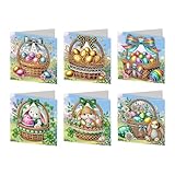 FUFRE Diamond Painting Osterkarten mit Umschlag, 6 Stück Diamond Painting Ostern, Diamond Painting Karten, Ostereier Osternkarte Diamond Painting Bastelset Ostern für DIY Ostern Geschenke (A)