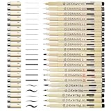 GOMETY 21 Stück Schwarzer Fineliner Stifte, Fineliner Schwarz Set mit 21 Verschiedene Linienbreiten, Fineliner Zeichnung Stifte, Tuschestifte, Dual Brush Pen Set für KüNstler Illustration, Skizzieren