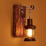 Wandleuchte E27 Holz Retro Lichter Rustikale Wohnzimmer Wandlampe Schlafzimmerwand Kreative Beleutung für Treppenhaus Flur Cafe Bar Innen Restaurant Hotel Glaslampenschirm