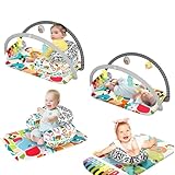 7 in 1 Spielmatte mit Spielbogen abnehmbarem Babyspielzeug Erlebnisdecke mit Klavier Spieldecke baby mit Musik Musikalisches Aktivitätszentrum für Säuglinge