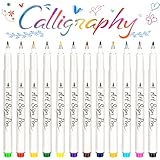 AOSUCO 12 Farben Kalligraphie Stifte Set, Handlettering Starter Set, Brush Pen für Schreiben, Illustration, Journaling, Zeichnungen, Calligraphy Anfänger Geschenke für Kinder, Bullet Journal Zubehör
