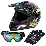 Samger DOT Erwachsene Off Road Helm Motocross Helm Dirt Bike ATV Motorrad Helm Handschuhe Brille (Schwarz, M)