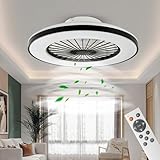 BKZO Modern LED ceiling light with fan, ceiling fan with lamp, 24 ventilation speeds, infinitely dimmable light for living room, bedroom, office, 3000-5500 K, (black frame 50CM)