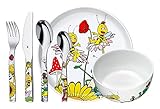 WMF Biene Maja Kinder Geschirrset 6-teilig, Kindergeschirr mit Kinderbesteck, ab 3 Jahre, Edelstahl Cromargan poliert, spülmaschinengeeignet, spülmaschinengeeignet, Mehrfarbig