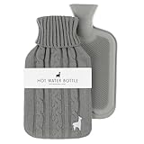 Nordstern Premium Wärmflasche mit weichem Strickbezug – Auslaufsichere Wärmeflasche zur Schmerzlinderung, Bettflasche aus Naturkautschuk für Kinder und Erwachsene – Grau