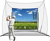 ZEALFEEL Golf-Simulator-Käfig mit seitlichen Barrieren und Aufprallschutz, 3 x 2,4 m Golfnetz mit zweilagigem HD-Simulator-Bildschirm für Hochgeschwindigkeitsaufnahmen, Übungsnetz mit Ballrücklauf für