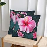 KTHSNSKL Dekorative Kissenbezüge, 45,7 x 45,7 cm, quadratisch, Boho-Stil, Bauernhaus-Kissenbezug für Couch, Sofa, Schlafzimmer, Wohnzimmer, Heimdekoration, Hawaii-Blume, 2 Stück