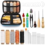 Tundi 44-teiliges Leder-Nähset, Leder-Nähnadeln mit großem Öhr, Nähahle, Fingerhut, robustes Näh- und Polster-Reparaturset für Autositz, Rucksack, Teppich, Stiefel, Schuhe, Leinwand, Sofa