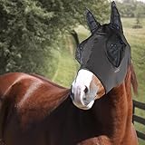 Horses, Fliegenmaske aus Lycra mit Netz Einsatz, Leichte und atmungsaktive Fliegenmaske, behindert Nicht das Sichtfeld des Pferdes, Augen- und Gehörschutz (Full, Grau)