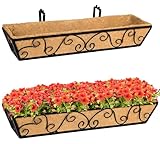 HFHOME Blumenkasten für Fenster, 76,2 cm, Eisenfenster, Deck, Geländer, Pflanzgefäß mit Kokosfutter, Pferdetröge, Zaun für Außenbereich, Balkon, Geländer, Zaun, Veranda, Terrasse, Schmetterling, 2