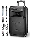 Tragbares Bluetooth PA anlage Komplettsets Lautsprecher, Karaoke Maschine mit 2 kabellosen mikrofonen Erwachsene 12 Zoll, DSP-Aufnahme/Raido FM/TWS für Party,Draußen,Drinnen
