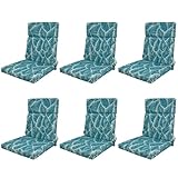 Gartenstuhlkissen mit hoher Rückenlehne, 6er-Set, mit sicheren Gurten & Gummiband, wasserdicht, UV-beständig, Polyester, Outdoor-Sitzkissen für Gartenmöbel, Terrasse, Outdoor-Stühle (Stil 2,45 x 107 x