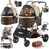 LOVPET® Hundewagen 3in1 Hundebuggy bis 20kg Hundebox Transporttasche faltbar klappbar Große Räder Netzfenstern Regenschutzabdeckung Getränkehalter Kuscheldecke Katzenbuggy Jogger Buggy für Haustiere
