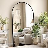 AUFHELLEN Bogen Ganzkörperspiegel 193x86cm, Gewölbter Spiegel mit Schwarz Metallrahmen Standspiegel HD Groß Bodenspiegel Wandspiegel mit Haken für Wohn-, Schlaf- und Ankleidezimmer Spiegel