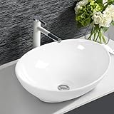 LIFEZEAL Waschbecken Keramik Weiß, Aufsatzwaschbecken Handwaschbecken Oval für Badezimmer & Gäste-WC, Waschschale Aufsatzbecken Modernes Design (41 x 34 x 14,5 cm)
