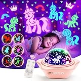 One Fire Sternenhimmel Projektor Kinder, 90 Lichtmodi+6 Filme Nachtlicht Kinder Nachtlicht Baby, 360° Drehung Einhorn Geschenke für Mädchen, Fernbedienung Spielzeug ab 1-9 Jahre Mädchen, Zimmer Deko