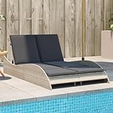 IKAYAA Sonnenliege 2 Personen Verstellbare Doppelliege Outdoor 2 Personen Sonnenbett Outdoor Liegestuhl Verstellbar Gartenliege 2 Personen Poly Rattan-Hellgrau-114 x 205 x 73 cm