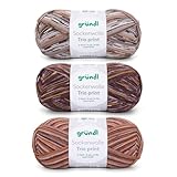 Gründl Wolle Sockenwolle Trio - Strickgarn für 3 Paar Socken - Strapazierfähig und hautfreundlich - 75% Schurwolle, 25% Polyamid - 3 Knäuel 100 g / 420 m - Nadelstärke 2,5-3 - braun senf grau