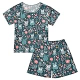 Mnsruu Süßes Sommer-Pyjama-Set für Kinder, Koalas und Pflanzen, kurzärmelig, Baumwolle, Nachtwäsche für Jungen und Mädchen, mehrfarbig, 14 Jahre
