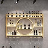 Modernes Weinregal zur Wandmontage, mit Glasregal, Eisen-Präsentationsständer, Wein-Organizer, Bar, Likörregale und Regal für Zuhause, Bar und Esszimmer, Dekoration, goldfarben