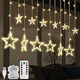 Lichterkette Sterne, 138 LEDs 2.5m Weihnachtslichterkette, Lichterkette Innen/Außen, Wasserdicht Weihnachtsbeleuchtung mit 12 Sterne und 8 Modi, Weihnachtsdeko Für Fenster, Balkon (A - Warmweiß)