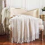 CREVENT Farmhouse Strickdecke für Couch, Sofa, Stuhl, Bett, Heimdekoration, weich, warm, gemütlich, leicht (127,7 x 152,4 cm, cremefarben/weiß)
