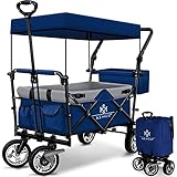 KESSER® Bollerwagen faltbar GT9000 Handwagen mit Dach | Transportwagen max. belastbar bis 150kg mit Hartgummi-Räder & Feststellbremsen (Vorne & Hinten) | Inkl. Schloss, Abdeckung & Sichtschutz