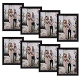 Anhow 8er Bilderrahmen 10x15 cm, PVC 4x6 Zoll Fotorahmen Collage Set Horizontal oder Vertikal für Wandbehänge/Tischdekoration - Schwarz