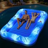 DeeprBetter Pool Luftmatratze Erwachsene, Solar Wasser Luftmatratze mit Farbwechselnden Leuchten, 200*130CM Schwimmmatratze Erwachsene mit Aufblasbaren Kissen & Getränkehalter, Luftmatratze für Pool