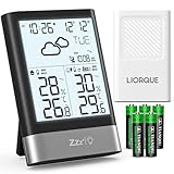 LIORQUE Wetterstation Funk mit Außensensor, Digital DCF-Funkuhr Thermometer Hygrometer Innen Außen Funkwetterstation mit Wettervorhersage, Uhrzeitanzeige, Doppelwecker, Batteriebetrieben