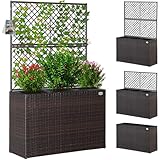 Casaria® Blumenkasten Rankgitter 3 Innentöpfe Polyrattangeflecht Rankhilfe Blumentopf Rattanoptik Pflanzkasten Braun