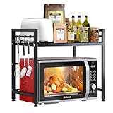 Mointal Verstellbares Mikrowellenregal, 2-Stufig Erweiterbares Küchen Mikrowelle Ständer Regal, Mikrowellenhalter aus Kohlenstoffstahl, Küchenaufbewahrung Organizer mit 8 Haken, Schwarz