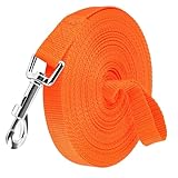 EOPUOZS Schleppleine 10m für Hunde, Ausbildungsleine für Kleine bis Große Hunde, Lange Hundeleine für Training und Outdoor, Robuste Leichte Nylon Hundeleine mit Handschlaufe und D-Karabiner (Orange)