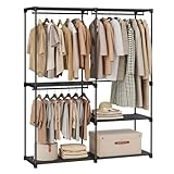 SONGMICS Kleiderschrank offen, Kleiderständer, Kleiderstange, Garderobe, 3 Hängefächer, viel Platz, für Schlafzimmer, Wohnzimmer, 138 x 43 x 182 cm, tintenschwarz RYG025B02