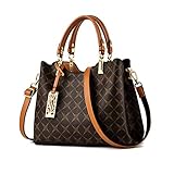 NICOLE & DORIS Frauen Handtasche Elegante Taschen für Damen Modern Tote Bag Mittelgroß Umhängetasche PU Leder Shopper Schultertasche mit Anhänger Braun