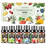 AESHORY Fruchtig Ätherische Öle Set für Diffuser 6 x 10ML, Aromatherapie Duftöl Geschenkset, 100% Naturrein Aroma Öl für Luftbefeuchter - Erdbeere, Heidelbeere, Kirsche, Kokosnuss, Wassermelone, Mango