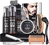 Comozon 12-in-1 Bartpflege Set mit Bart Roller, Beard Growth Kit mit Bartshampoo Bartöl Bartbalsam Rasiermesser Bartbürste Bartkamm Bartschere, Geschenke für Ehemann, Freund und Papa