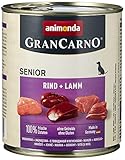 GranCarno Hunde Nassfutter Senior mit Rind + Lamm (6 x 800g), Hundefutter nass ohne Getreide und Zucker von animonda für ältere Hunde ab 7 Jahren mit frischen fleischlichen Zutaten