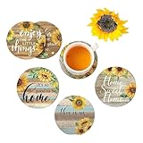 Blumenuntersetzer | Set mit 6 Sonnenblumen-Untersetzern – Tischdekoration für Zuhause, gebeiztes Malholz, dekoratives handgefertigtes Holzhandwerk für Weihnachten, Hochzeit