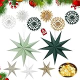 YnewL 5 Stück Papiersterne Zum Aufhängen und 6 Stück Weihnachten Fächer Dekorationen, Papier Deko Weihnachten Geeignet - Weihnachtsdekorationen, Hochzeiten, Geburtstagsfeiern und Tischdekorationen