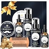 NOVTWENTY Bartwuchsset - 7-teiliges Bartpflegeset für Männer, inkl. Bartwäsche, Bartöl und Bartwuchsöl, Bartspülung, Bartbalsam, Bartkamm, Geschenkbox-Set für Freund, Ehemann, Vater