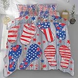 Kntnshac Flagge Fußabdruck Holzmaserung Sommerbettwäsche 135x200, Grau Bettbezug 3teilig Set, Atmungsaktiv & Kühlend für Sommer, Wendebettwäsche, Enthält 1 Bettbezug und 2 Kissenbezug 80x80 cm